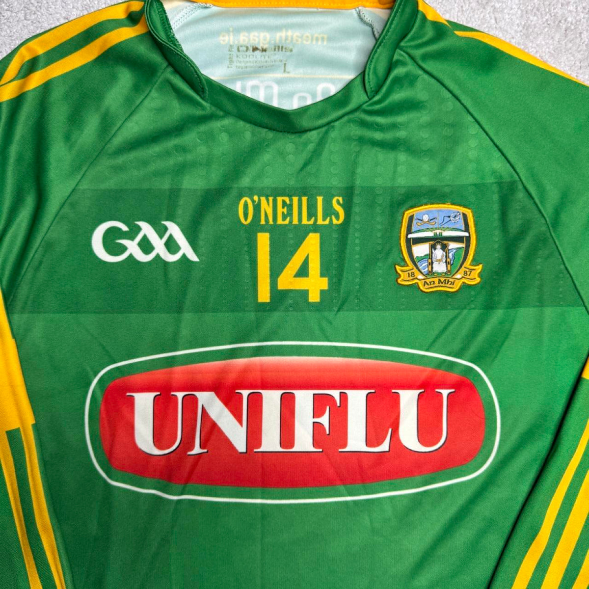 2016/2017 Meath GAA Long Sleeve Tight Fit Number 14 Home Jersey (Size: Large)